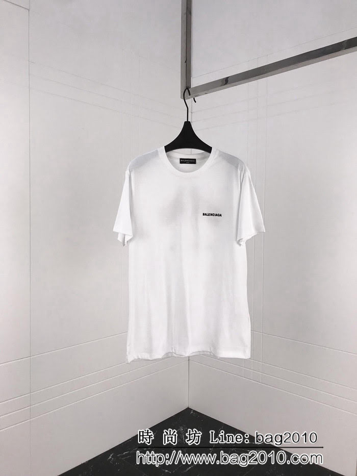 BALENCIAGA巴黎世家  19早春新款 刺繡彩旗 純棉男款白色短袖 ydi1764